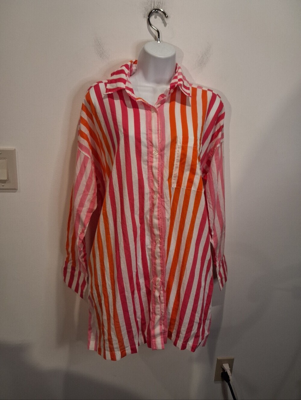 Beach Riot Size L/XL Beachy Alexa Top Sunset Pink/Orange Stripe Cover Up